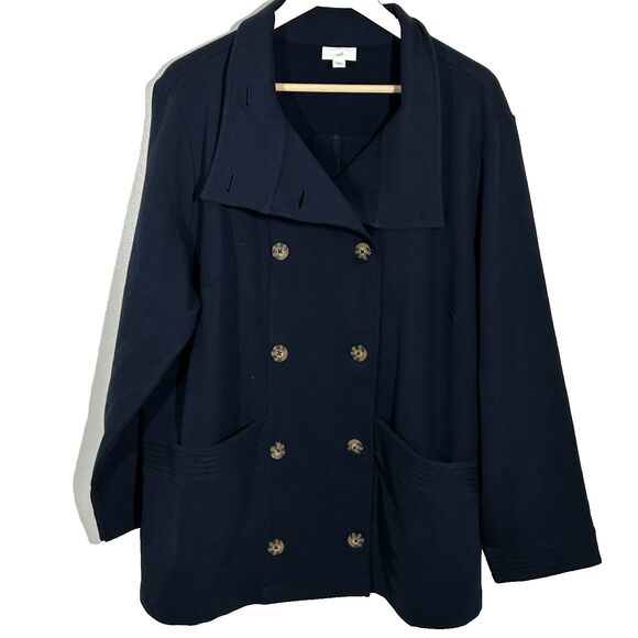 J.Jill Jacket Size 2x Navy Blue Double Breasted Pockets Cotton Preppy Womens - Picture 2 of 9